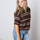 Sasha Striped Knit S/S Sweater - Chocolate/Cream