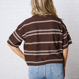 Sasha Striped Knit S/S Sweater - Chocolate/Cream