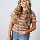Backett Striped Boxy Short Sleeve Tee - Brown