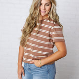 Backett Striped Boxy Short Sleeve Tee - Brown