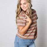 Backett Striped Boxy Short Sleeve Tee - Brown