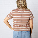 Backett Striped Boxy Short Sleeve Tee - Brown