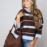 Georgie Cozy Colorblock Stripe Sweater - Lt Blue/Brown