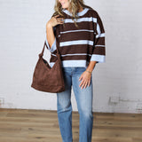 Georgie Cozy Colorblock Stripe Sweater - Lt Blue/Brown