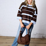 Georgie Cozy Colorblock Stripe Sweater - Lt Blue/Brown