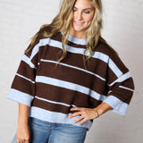 Georgie Cozy Colorblock Stripe Sweater - Lt Blue/Brown
