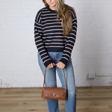 Arlette Relaxed Stripe Crew Neck Sweater - Navy