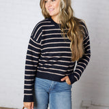 Arlette Relaxed Stripe Crew Neck Sweater - Navy