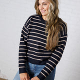Arlette Relaxed Stripe Crew Neck Sweater - Navy