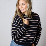 Arlette Relaxed Stripe Crew Neck Sweater - Navy