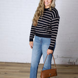 Arlette Relaxed Stripe Crew Neck Sweater - Navy