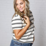 Backett Striped Boxy Short Sleeve Tee - White