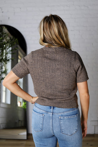 Finley Scalloped Pointelle Knit Sweater - Smoky Brown