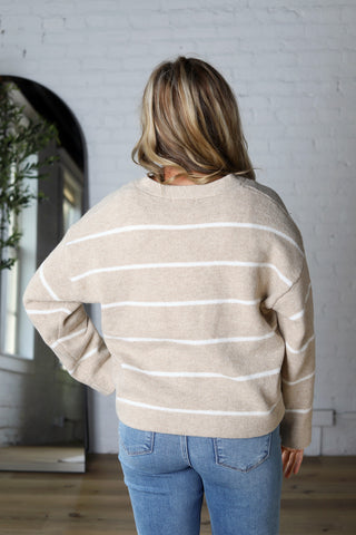 Rive Oversized V-Neck Striped Sweater - Taupe