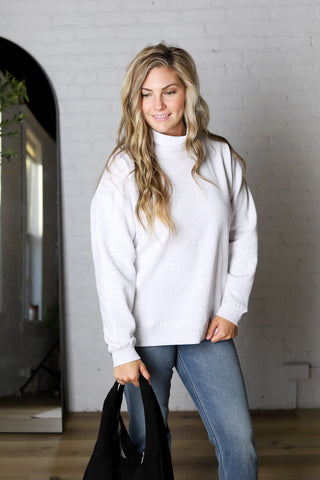Jayda Oversized Mock Neck Pullover Sweatshirt - Grey