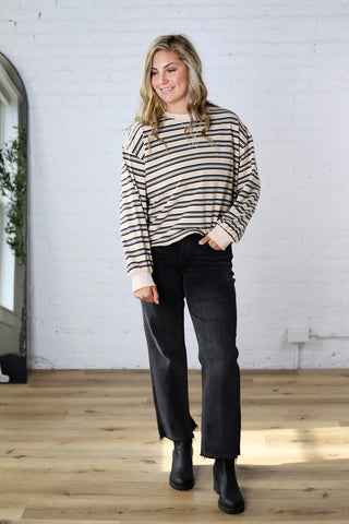 Marietta Oversized French Terry Striped Sweatshirt – Beige