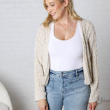 Jaida Light Weight Cable Knitted Cardigan - Stone