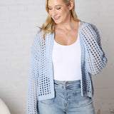 Kessia Crochet Fishnet Open Cardigan - Powder Blue