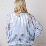 Kessia Crochet Fishnet Open Cardigan - Powder Blue