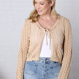 Lyrie Knitted Tie-Front Cardigan - Taupe