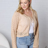 Lyrie Knitted Tie-Front Cardigan - Taupe