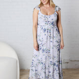 Avalyn Floral Textured Open Back Tie Midi Dress