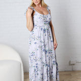 Avalyn Floral Textured Open Back Tie Midi Dress