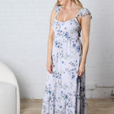 Avalyn Floral Textured Open Back Tie Midi Dress