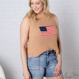 Oaklyn Flag Print Knitted Sleeveless Sweater - Taupe