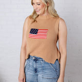 Oaklyn Flag Print Knitted Sleeveless Sweater - Taupe