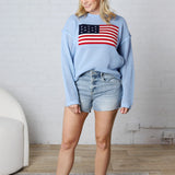 Noemie American Flag Crochet Knit Top - Powder Blue