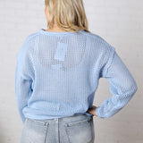 Noemie American Flag Crochet Knit Top - Powder Blue