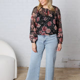 Bronte Sheer Floral Smocked Tie Blouse