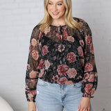 Bronte Sheer Floral Smocked Tie Blouse