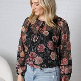 Bronte Sheer Floral Smocked Tie Blouse