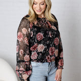 Bronte Sheer Floral Smocked Tie Blouse