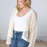 Kessia Crochet Fishnet Open Cardigan - Off White