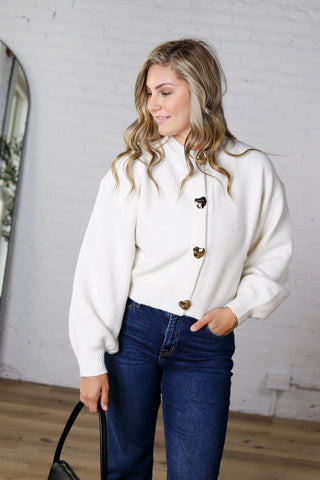 Caroline Button Down Sweater - Cream