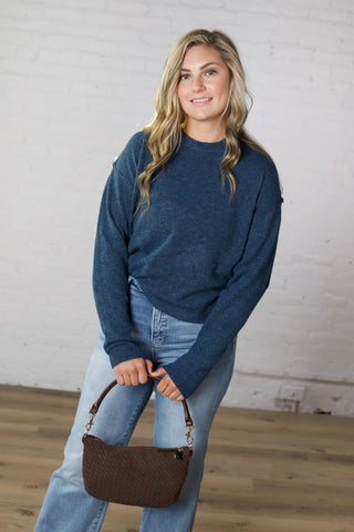 Riva Heathered Crew Neck Sweater - Teal