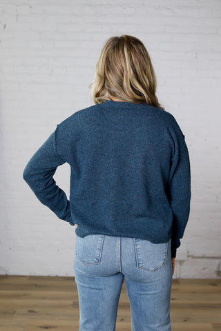 Riva Heathered Crew Neck Sweater - Teal