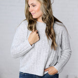 Brinlee Oversized Boy Cut Cable Knit Sweater - Heather Grey