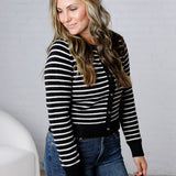Joss Striped Crew Neck Cardigan - Black
