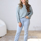 Brinlee Oversized Boy Cut Cable Knit Sweater - Blue