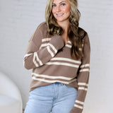 Amaris Notch Neck Striped Sweater