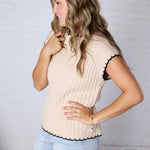 Ilaria Textured Knitted Sweater Top - Oatmeal/Black