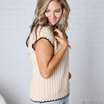 Ilaria Textured Knitted Sweater Top - Oatmeal/Black