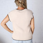 Ilaria Textured Knitted Sweater Top - Oatmeal/Black