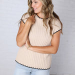 Ilaria Textured Knitted Sweater Top - Oatmeal/Black
