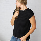Ilaria Textured Stripe Knitted Sweater Top - Black/Oatmeal