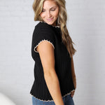 Ilaria Textured Stripe Knitted Sweater Top - Black/Oatmeal